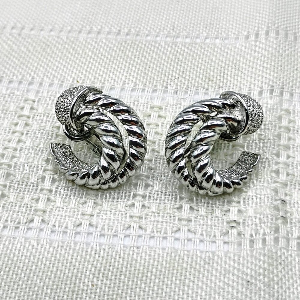 Trifari silvertone earrings clip on MCM